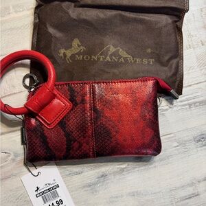 Montana West Red Snakeskin Clutch with Glossy Finish